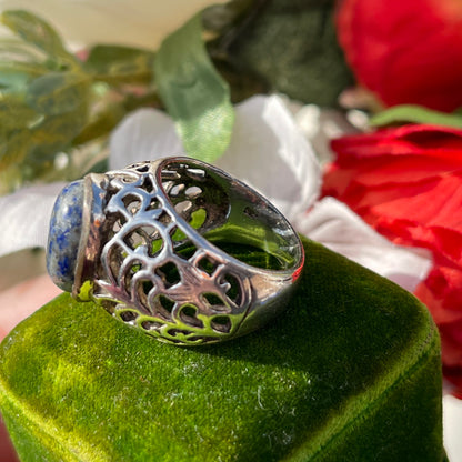 Vintage Sterling Silver Chunky Openwork Blue Ring P/Q