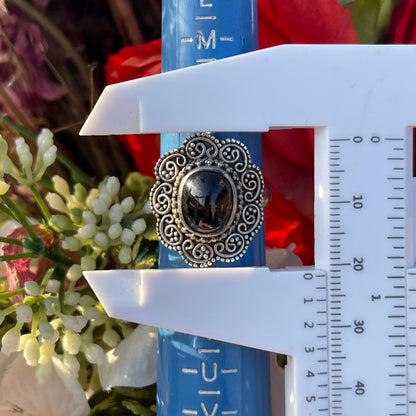 Sterling Silver Ornate Garnet Red Stone Ring Q