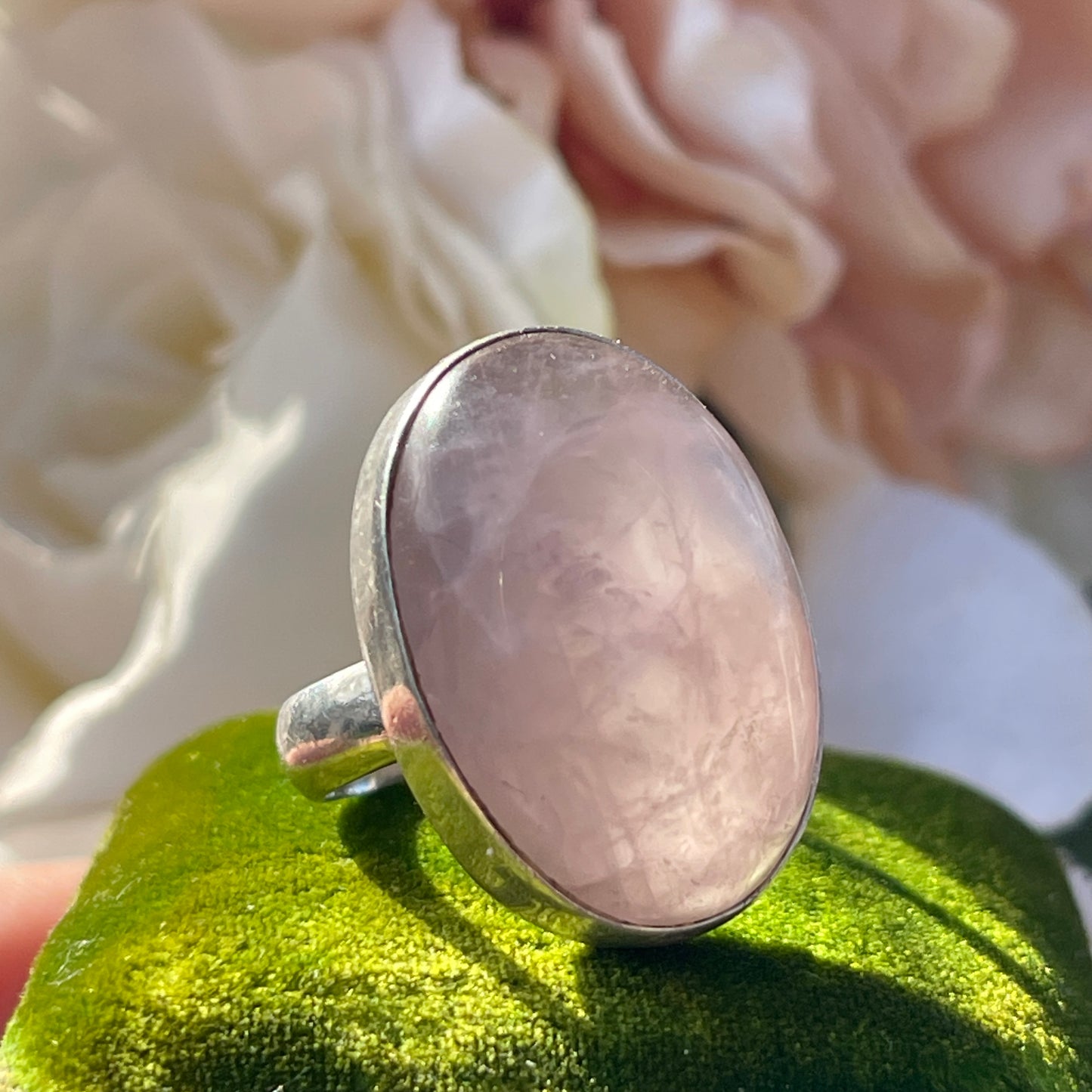 Sterling Silver Large 20ct Rose Quartz Cabochon Ring Statement 925 M 8g
