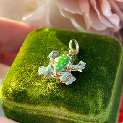 Vintage 9ct Yellow Gold Enamel Frog Charm Puffed 3d