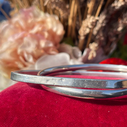 Sterling Silver Linked Bangles Circle Square Heavy 17g
