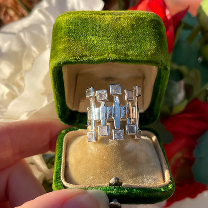 Vintage Sterling Silver Moonstone Square Modernist Statement Ring P