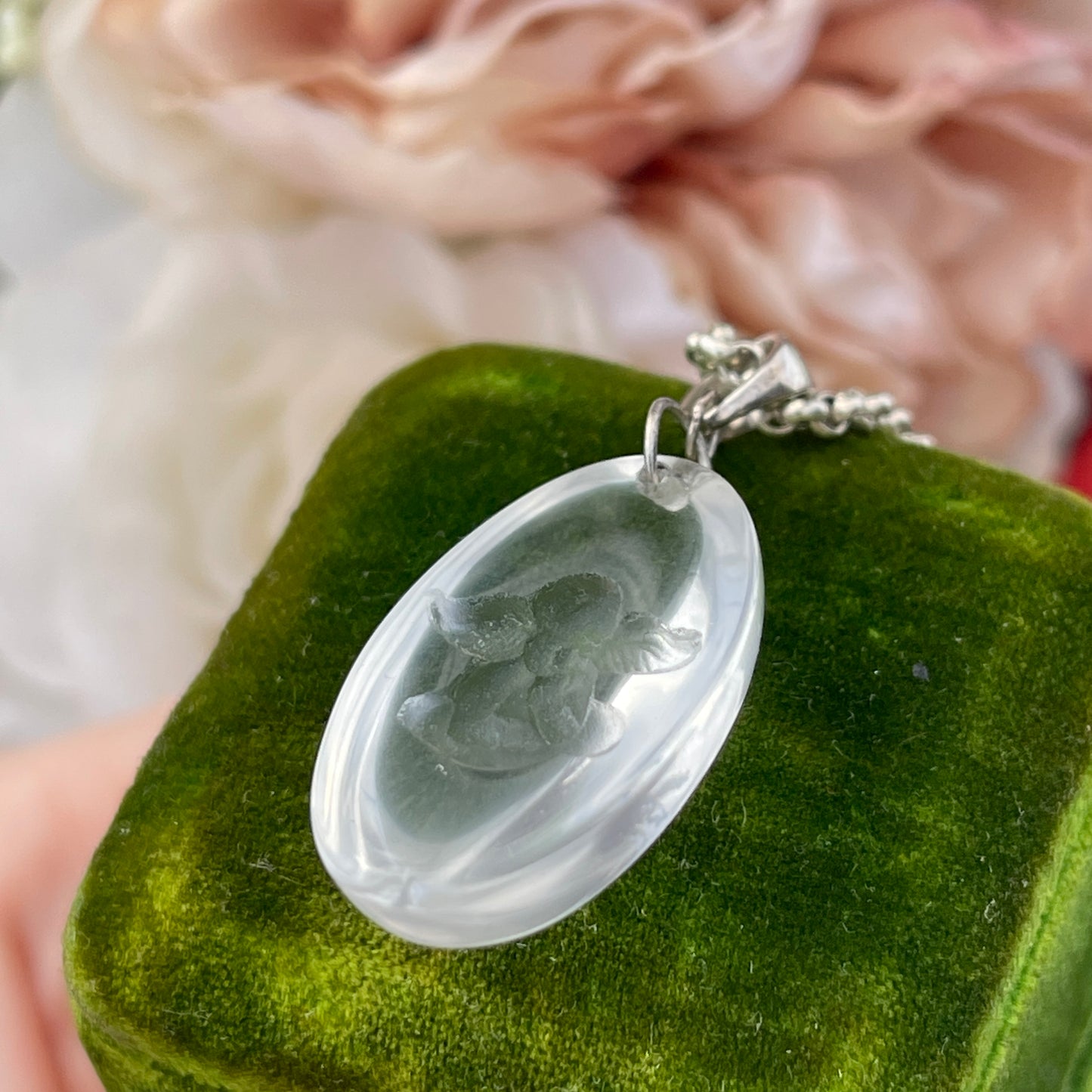 Unreleased: Sterling Silver Intaglio Angel Rock Crystal Pendant Necklace