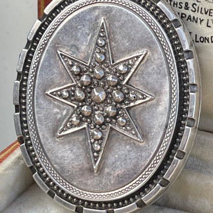 Antique Victorian Sterling Silver Star & Swallow Locket Pendant 1882