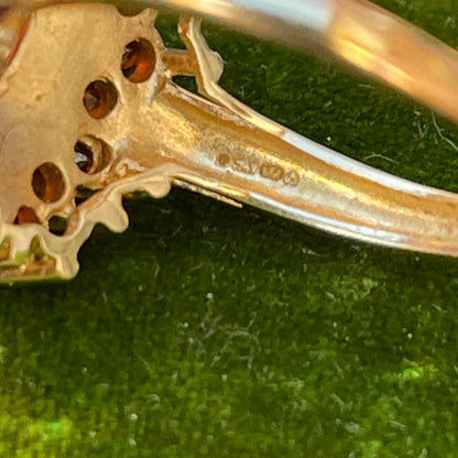 Vintage 9ct Gold Garnet And Pearl Ring Large Cocktail Victorian Revival P-Q 4.5g