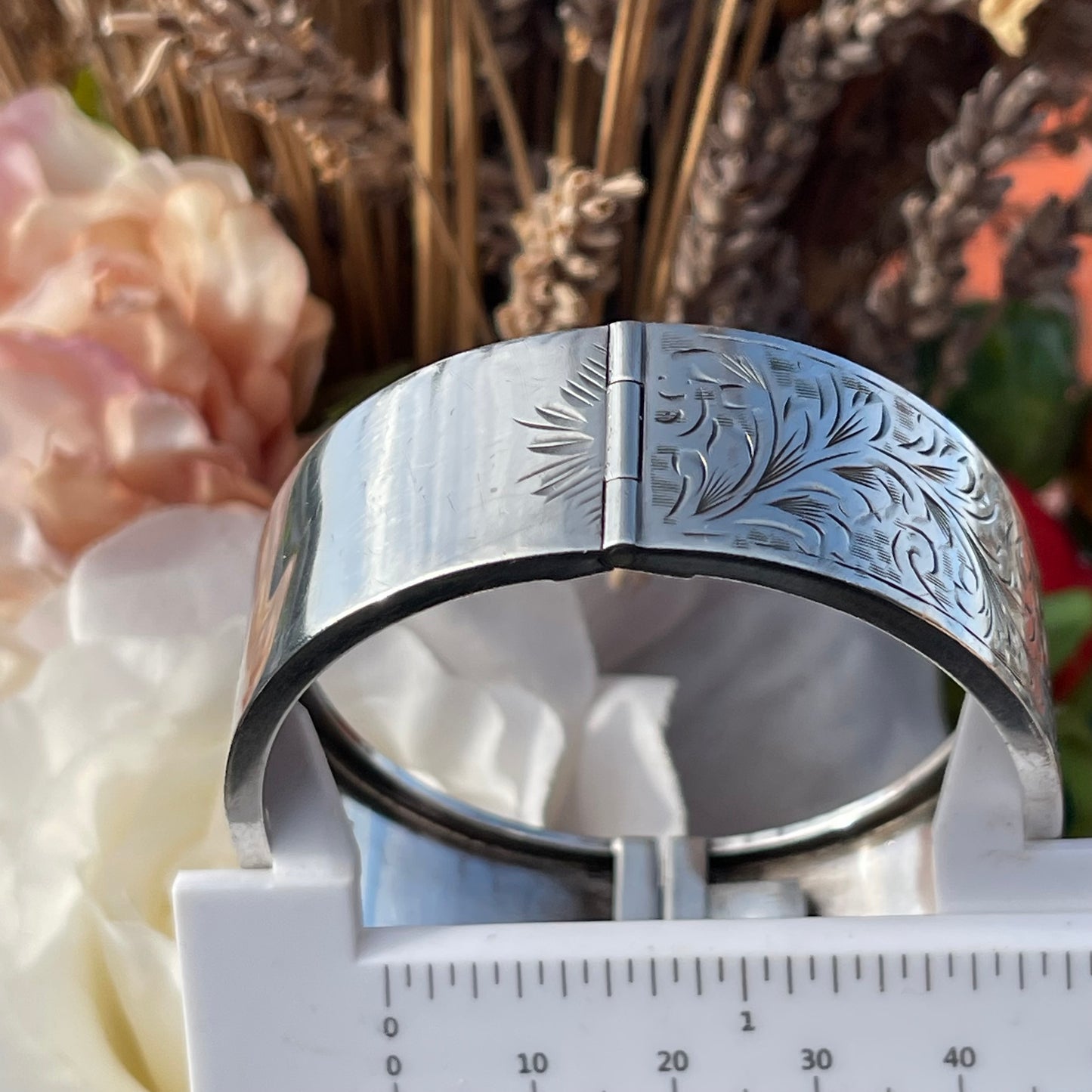 Vintage Sterling Silver Filigree Bracelet Bangle Cuff Thick Hallmarked 1953 27g
