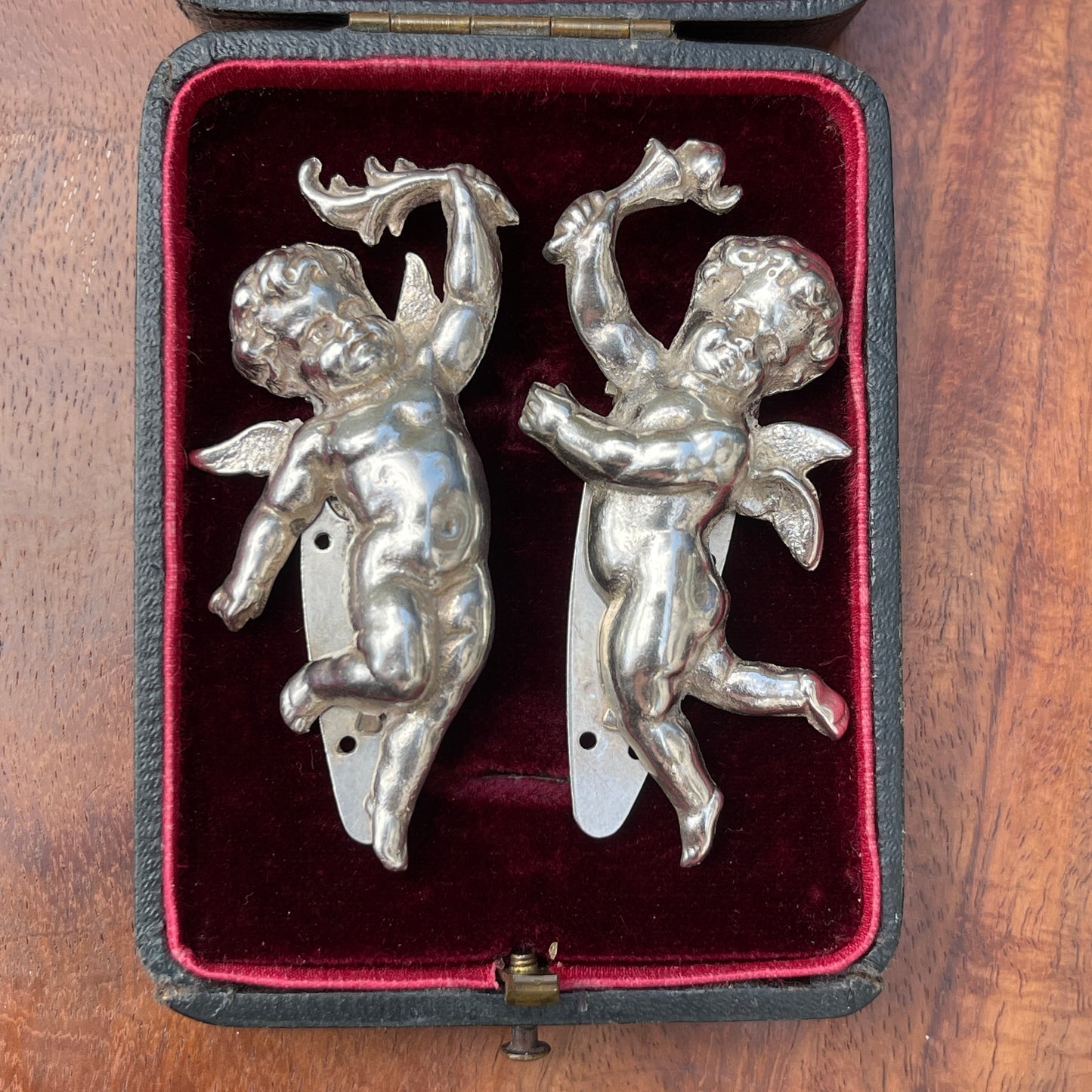 Unreleased: Art Deco Sterling Silver Cherub Dress Clips Pair