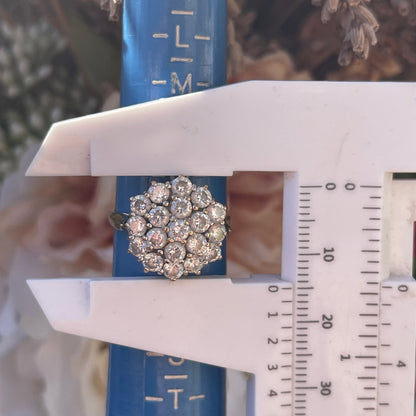 9ct Gold Ring Cluster Flower Ring White Stone Cubic Zirconia Yellow Gold P 4g