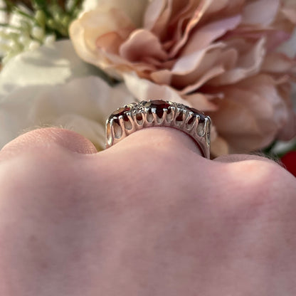 Vintage Sterling Silver 3 triple stone Gypsy Ring Victorian inspired 1977 Q 4.4g