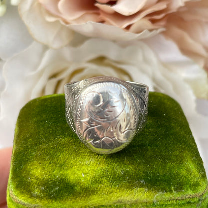 Unreleased: Vintage Sterling Silver Locket Ring Engraved Filigree Etched T