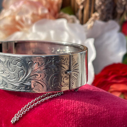Vintage Sterling Silver Filigree Bracelet Bangle Cuff Thick Hallmarked 1953 27g