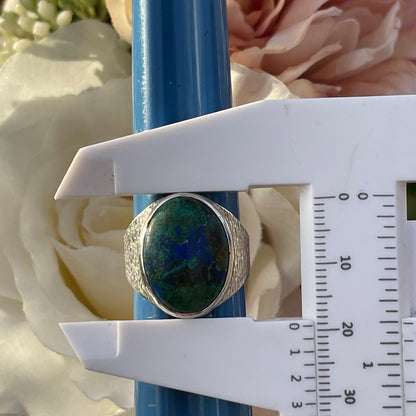 Vintage Sterling Silver Azurite Malachite Signet Ring 1994 6.9g P