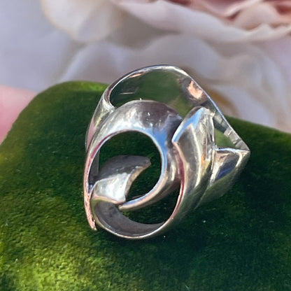 Vintage Sterling Silver Modernist wave abstract Ring 1974 K 4.7g