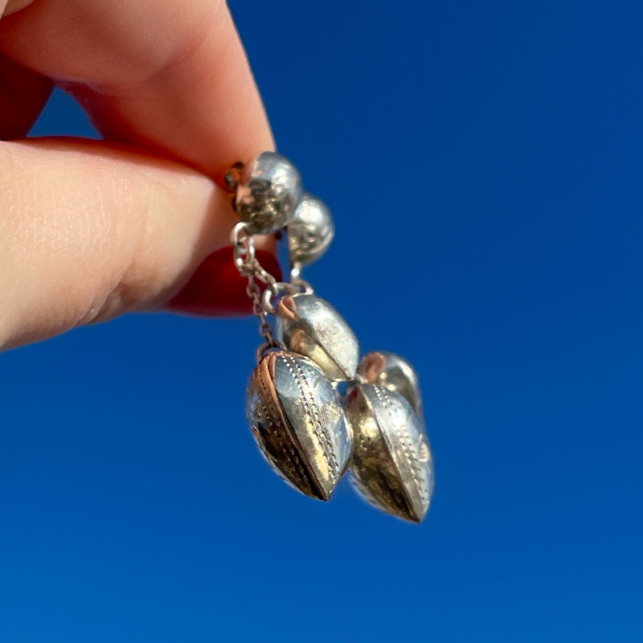 Vintage Silver Puffy Heart Charm Earrings