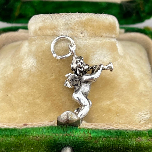Vintage Sterling Silver Cherub Horn Charm