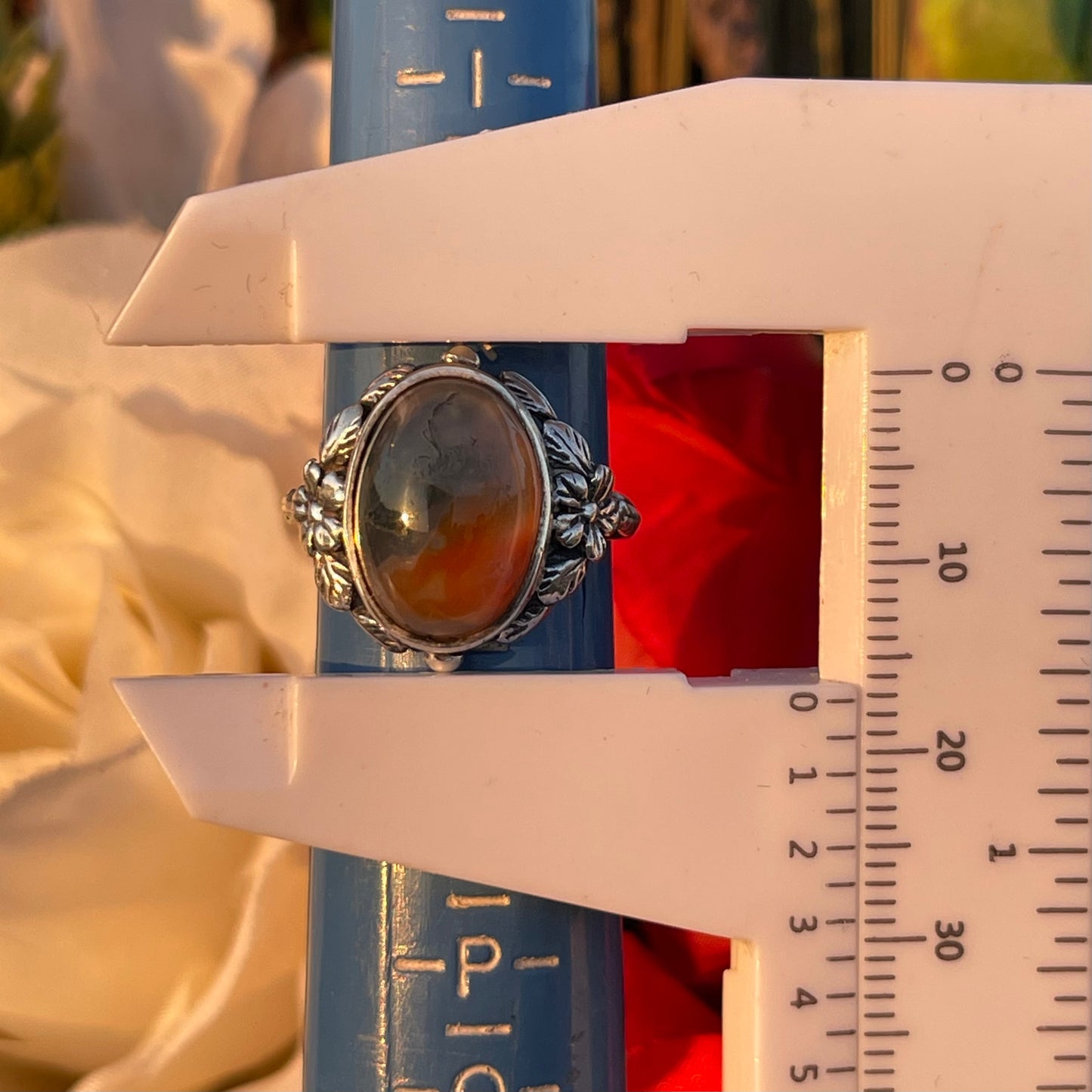 Vintage Sterling Silver Fish Moss Agate Ring Bernard Instone Arts Crafts 1910 L