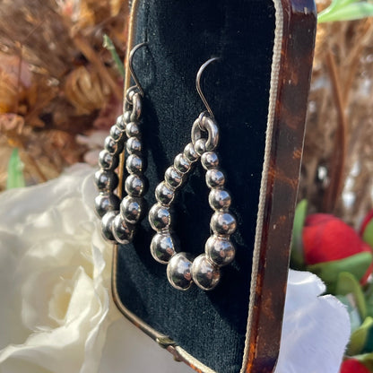 Chunky Silver Droplet Teardrop Hoop Dropper Earrings