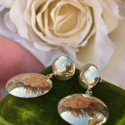9ct Gold Disc Circular Earrings Post Fit Mirror Finish Modernist 60s Revival 3g
