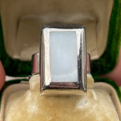 Sterling Silver Mother Of Pearl Chunky Square Cushion Ring N