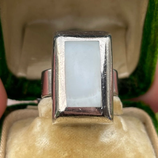Sterling Silver Mother Of Pearl Chunky Square Cushion Ring N