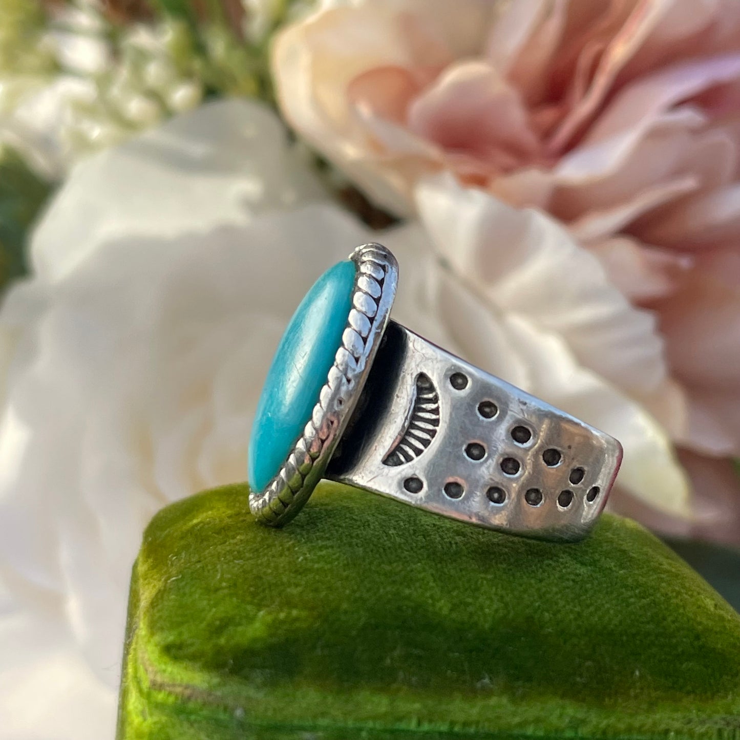 Vintage Sterling Silver Sleeping Beauty Turquoise Carolyn Pollack Ring S 14g