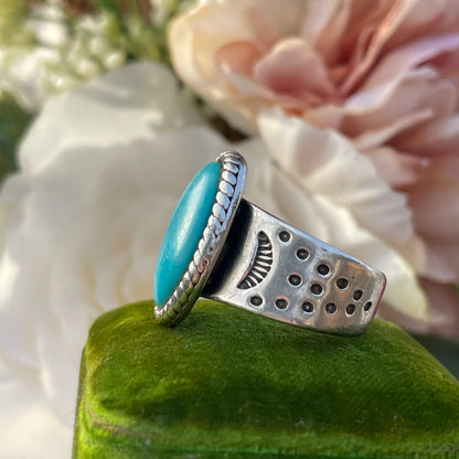 Vintage Sterling Silver Sleeping Beauty Turquoise Carolyn Pollack Ring S 14g
