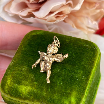 Vintage 9ct Gold Cupid Angel Cherub Pendant Charm Solid Yellow 3.2g
