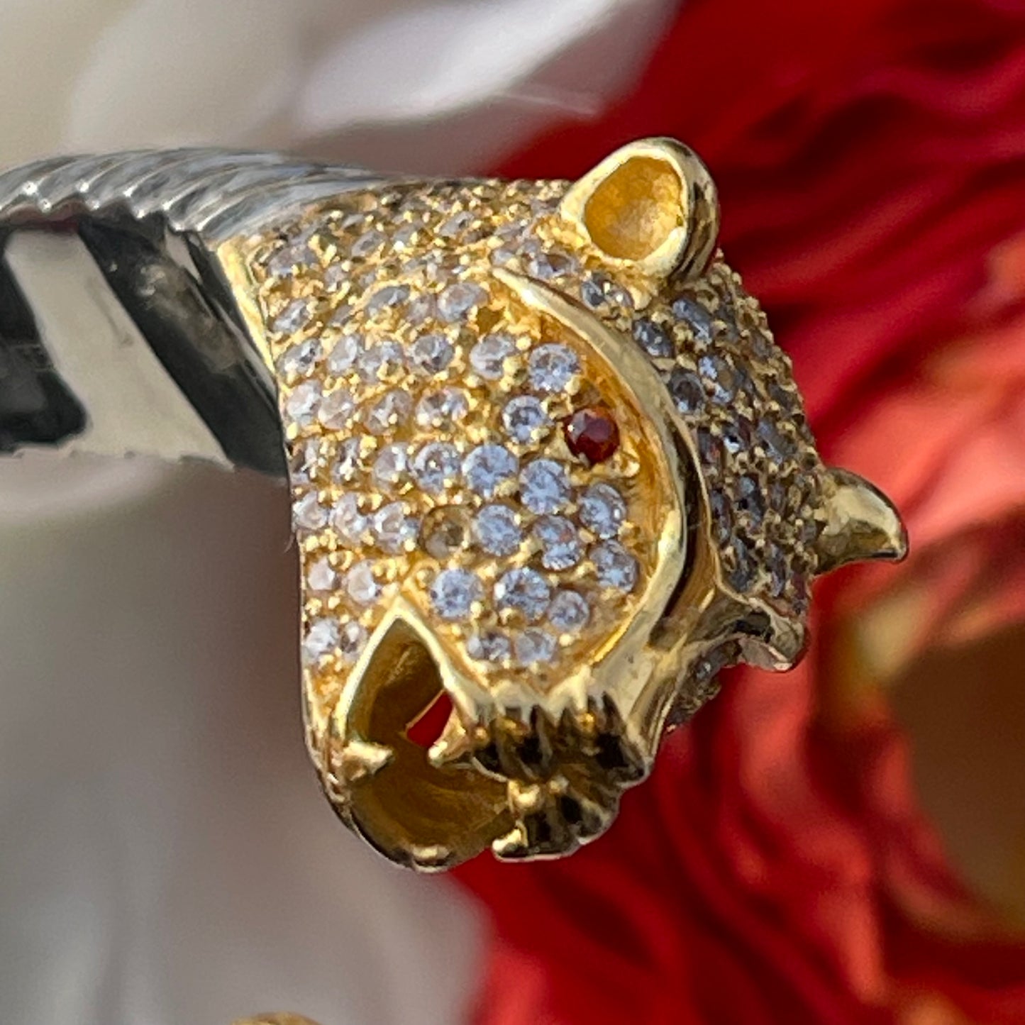 Sterling Silver Panther Gold Gilt Head Bangle Bracelet John Start Hallmarked 55g