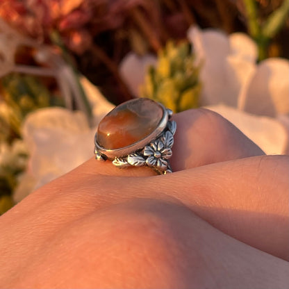 Vintage Sterling Silver Fish Moss Agate Ring Bernard Instone Arts Crafts 1910 L