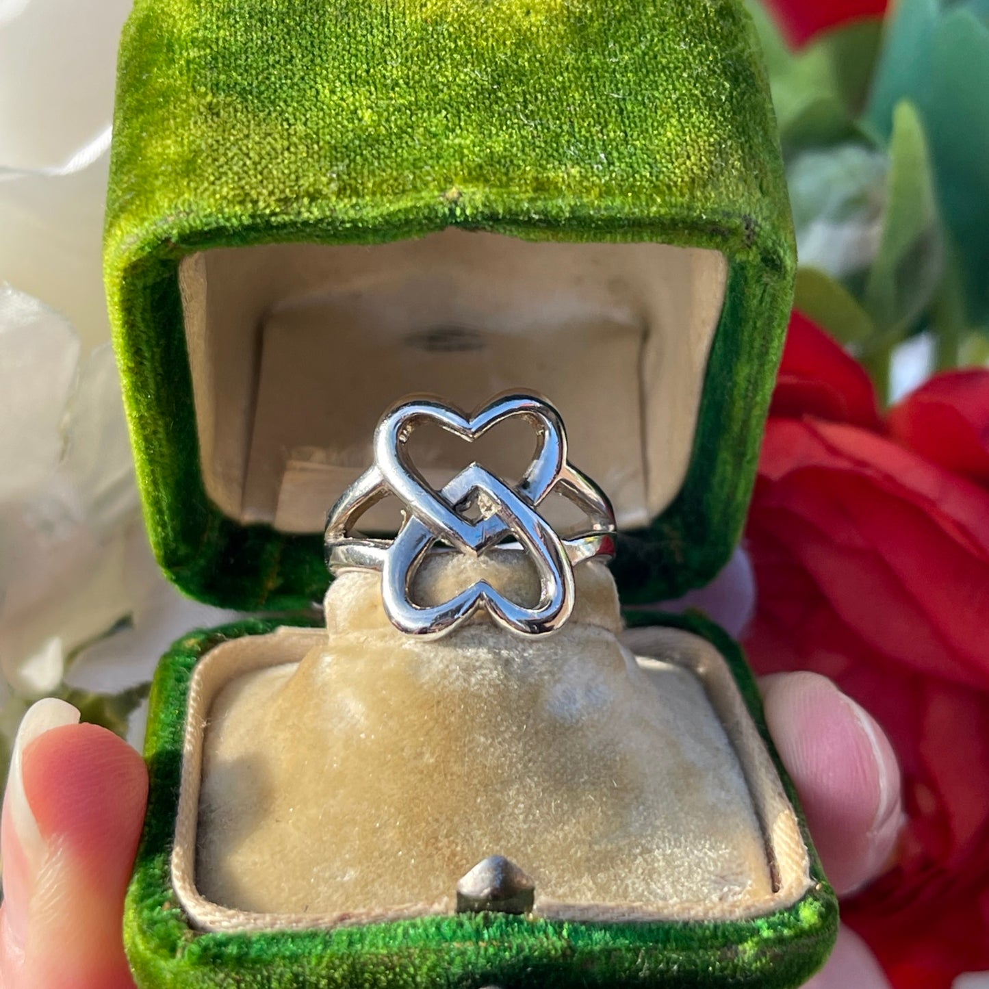 Vintage Sterling Silver Interlocking Hearts Chunky Ring O