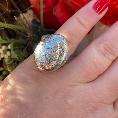 Vintage Sterling Silver Locket Ring Engraved Filigree Etched N