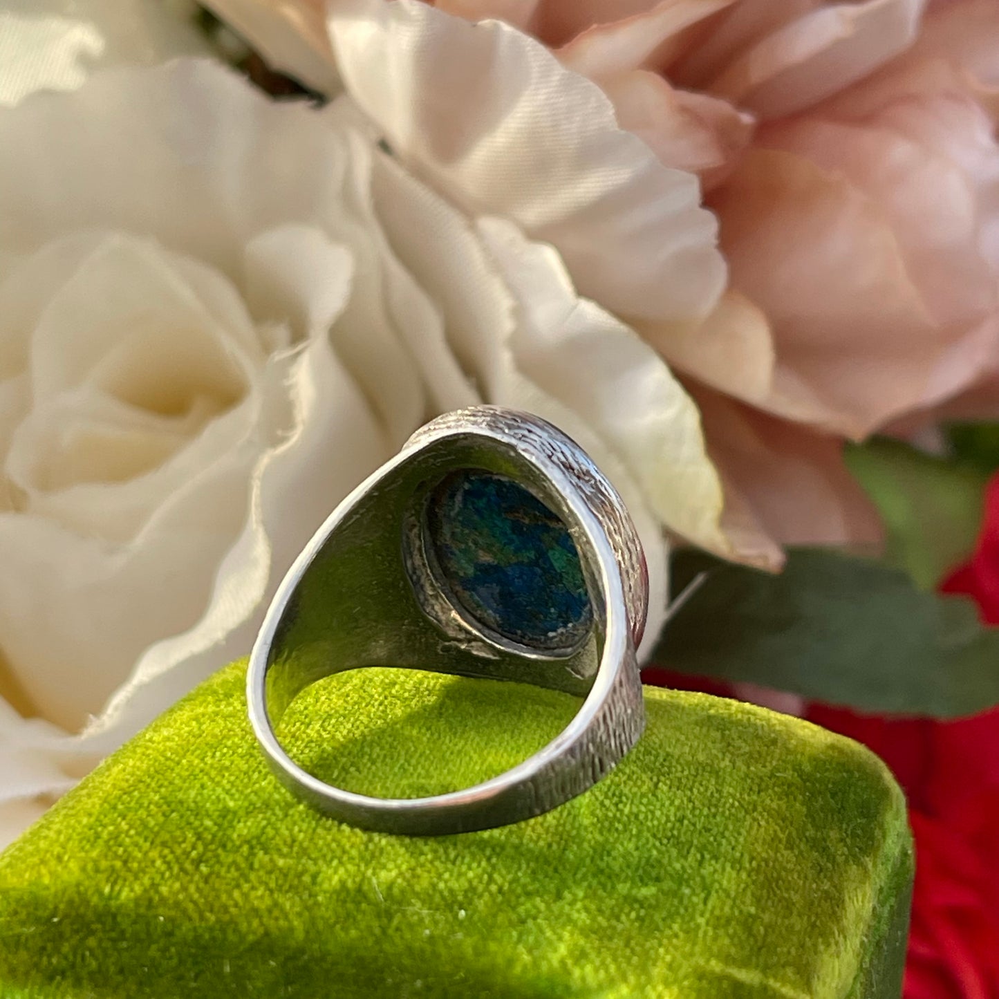 Vintage Sterling Silver Azurite Malachite Signet Ring 1994 6.9g P