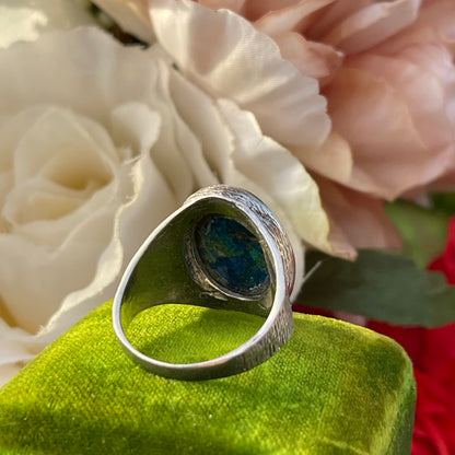 Vintage Sterling Silver Azurite Malachite Signet Ring 1994 6.9g P