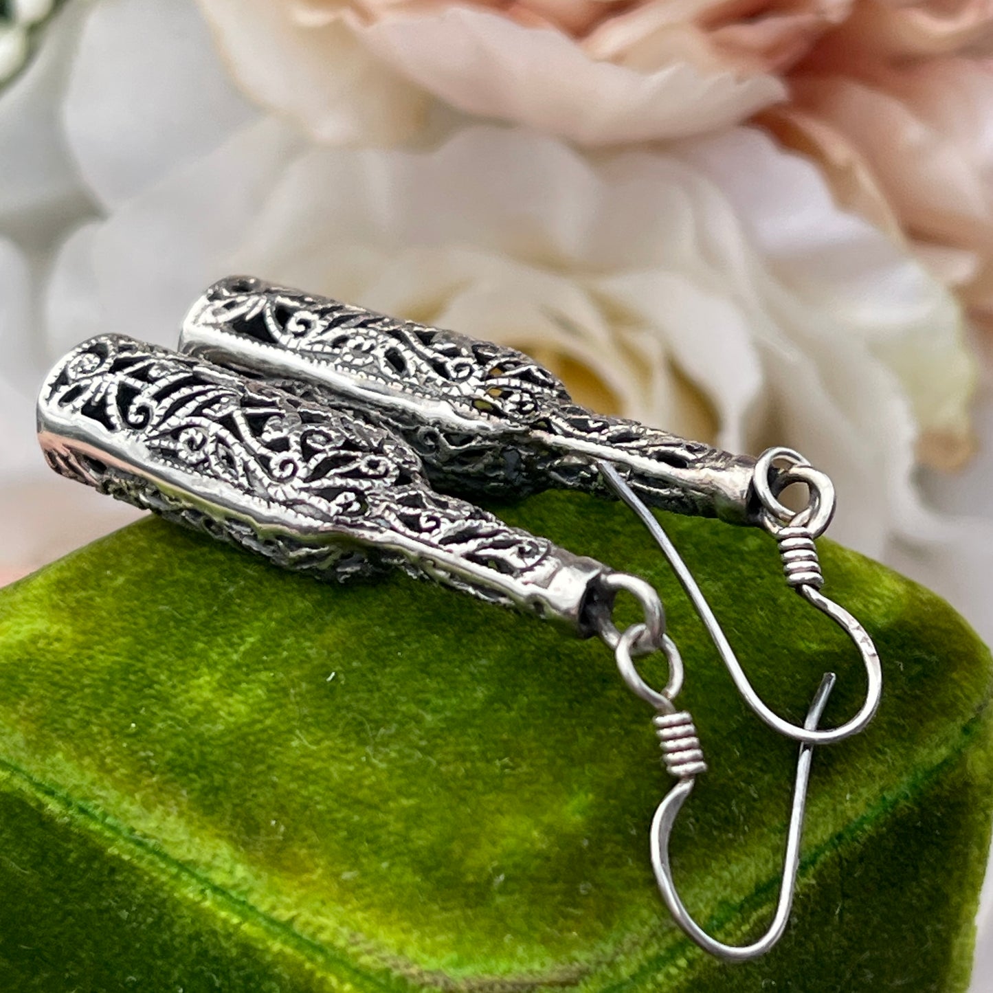 Vintage Sterling Silver Filigree Wine Bottle Drop Earrings