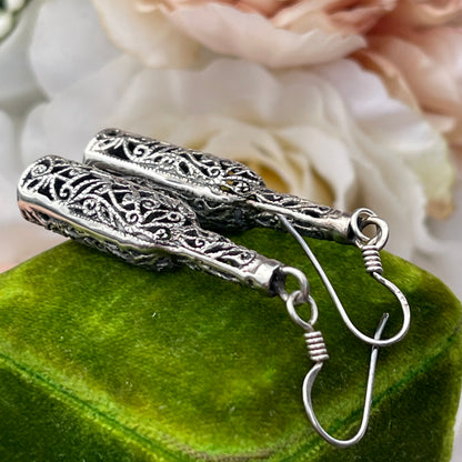 Vintage Sterling Silver Filigree Wine Bottle Drop Earrings