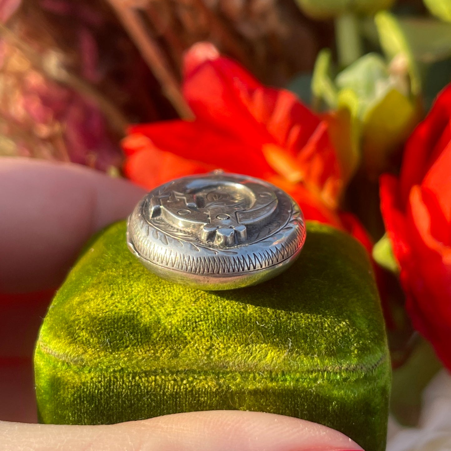 Antique Victorian Sterling Silver Buckle Locket Eternity Pendant 1889