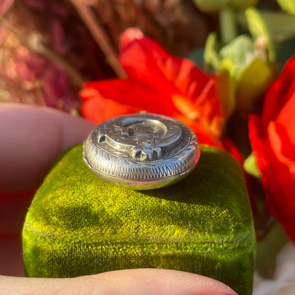 Antique Victorian Sterling Silver Buckle Locket Eternity Pendant 1889