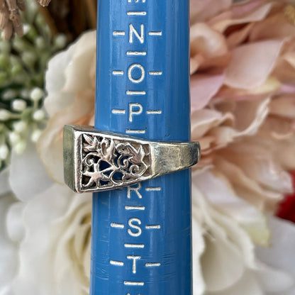 Unreleased: Antique Sterling Silver Openwork Filigree Signet Ring Q