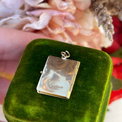 Antique 9ct Gold Edwardian Book Locket Engraved Heart Pendant Rare 1903 3g