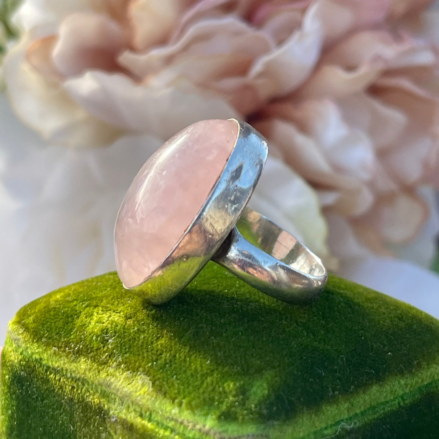 Sterling Silver Large 20ct Rose Quartz Cabochon Ring Statement 925 M 8g