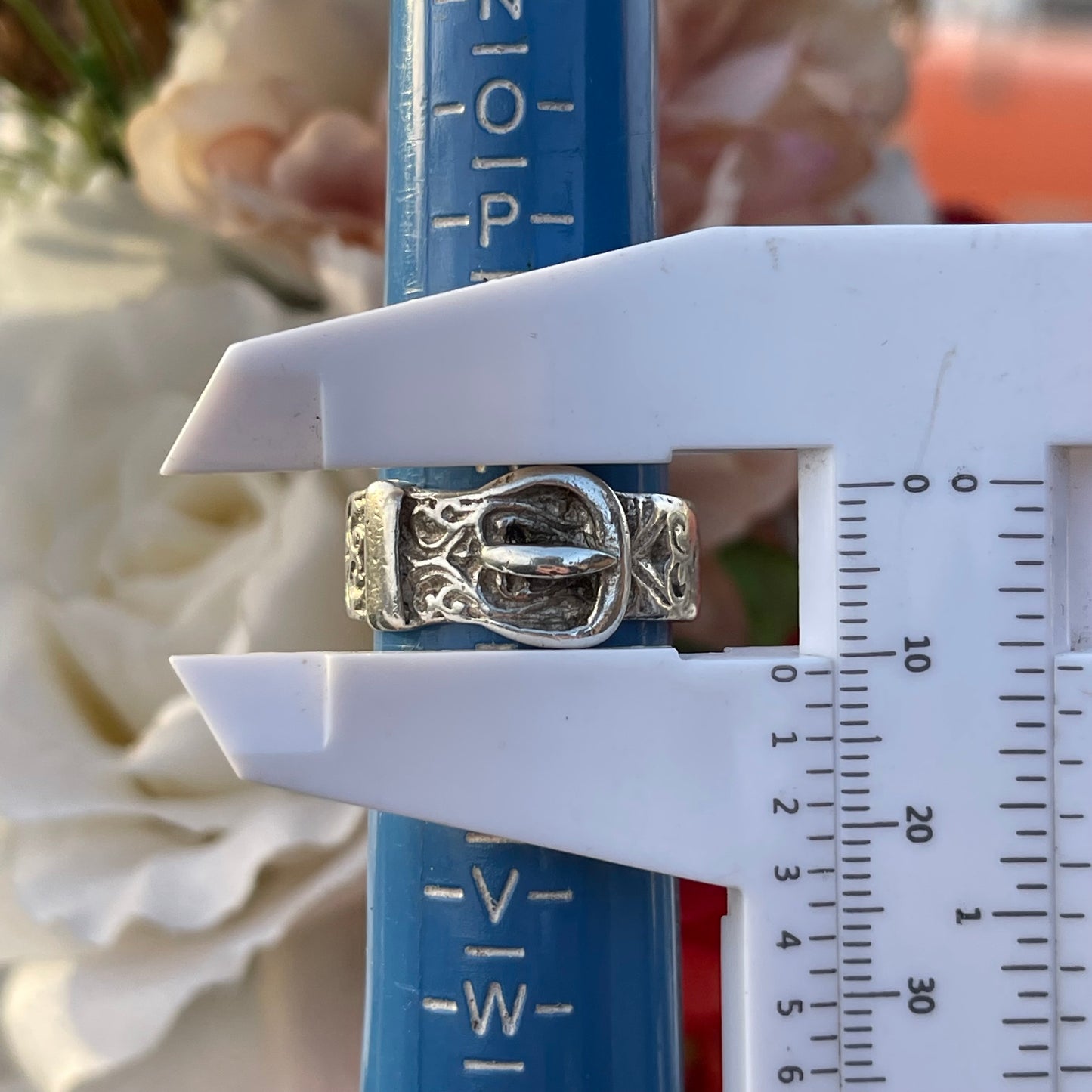 Antique Sterling Silver Victorian Buckle Ring SIL UK S Heavy 7g