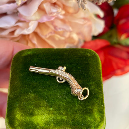 Vintage 9ct Gold Pistol Charm Antique Flintlock Gun Pendant 0.9g
