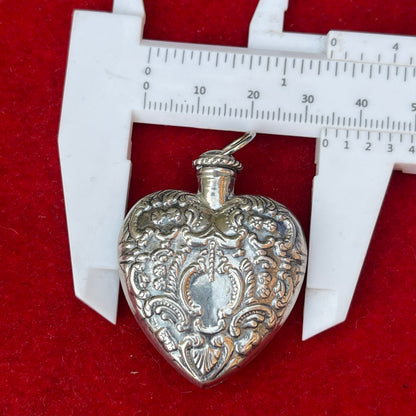 Vintage Sterling Silver Filigree Heart Perfume Repoussé chatelaine Bottle Pendant