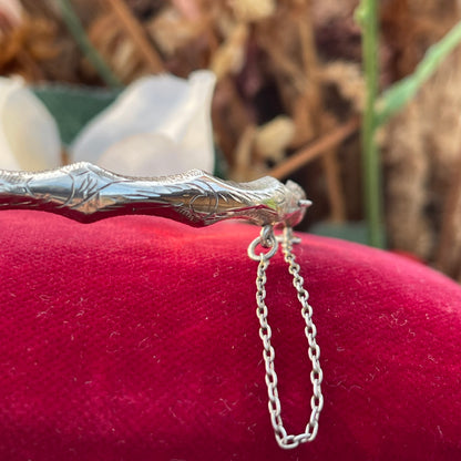 Vintage Sterling Silver Slim Etched Bamboo Bangle Bracelet