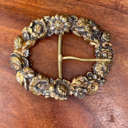 Unreleased: Antique Art Nouveau Aged Brass Floral Buckle