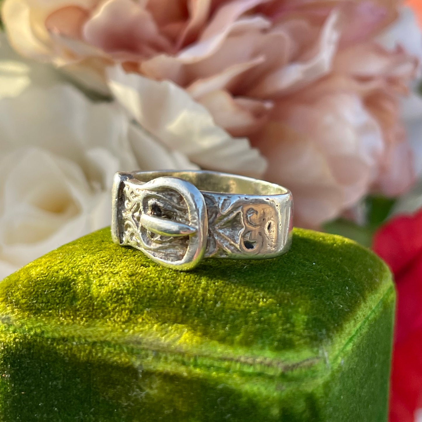 Antique Sterling Silver Victorian Buckle Ring SIL UK S Heavy 7g