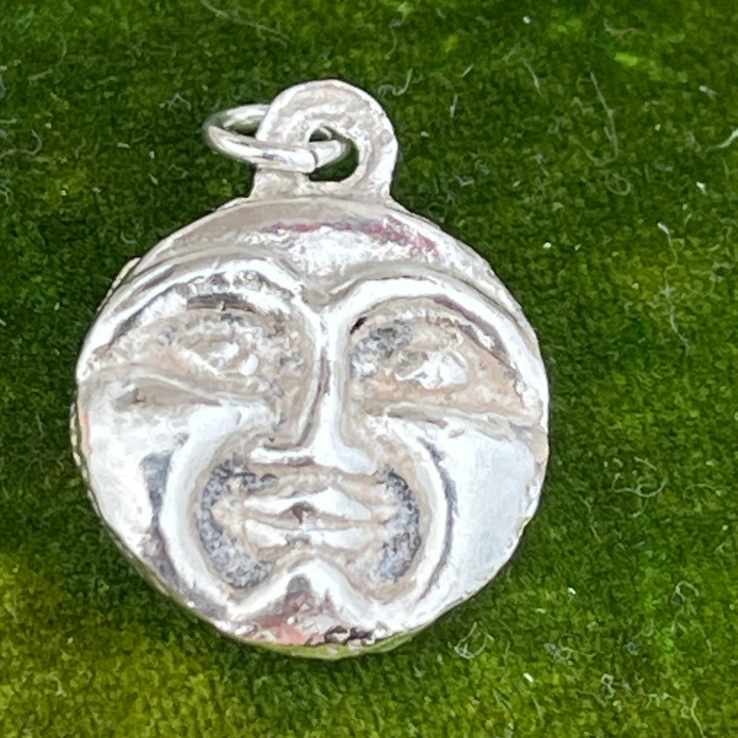 Old Vintage Sterling Silver Moon Face & Stars 3d Double Sided Charm Pendant