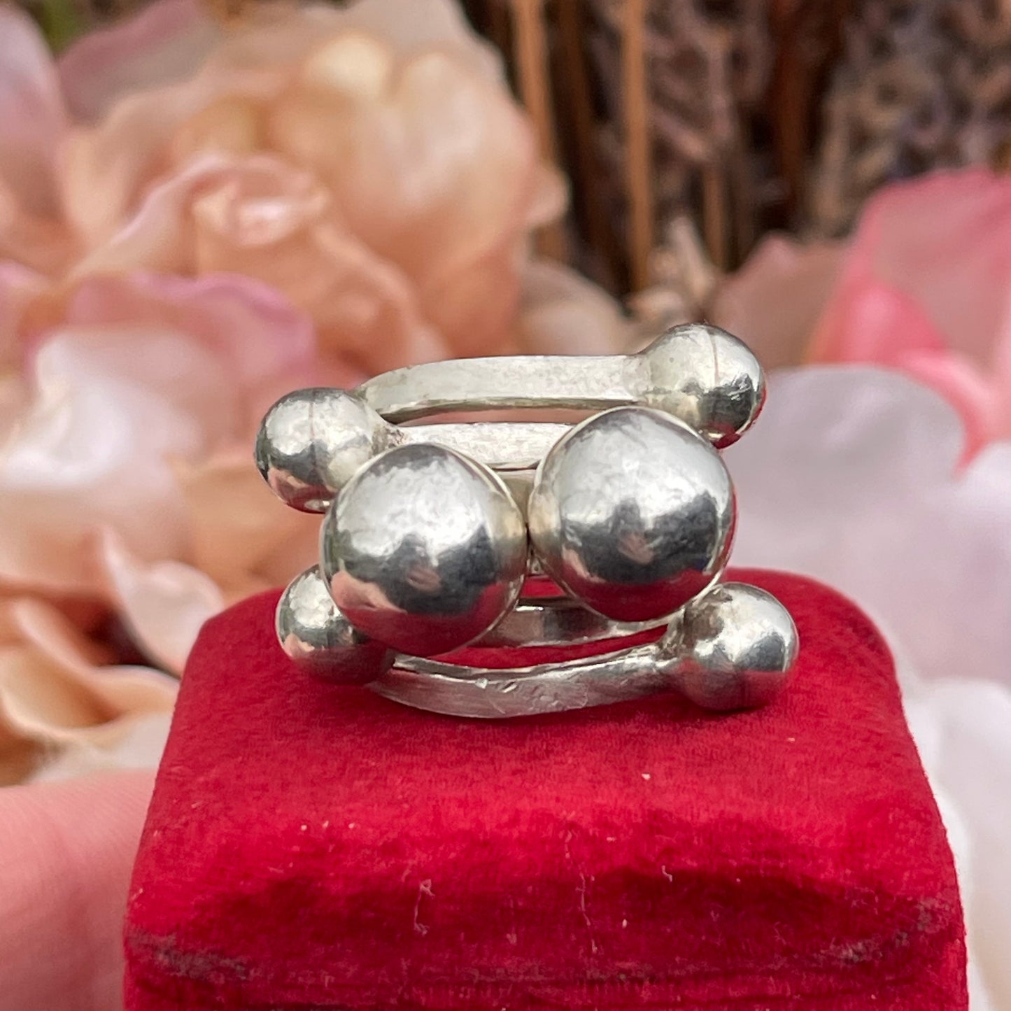 Vintage Sterling Silver Very Heavy modernist ball chunky ring mexican N 13g