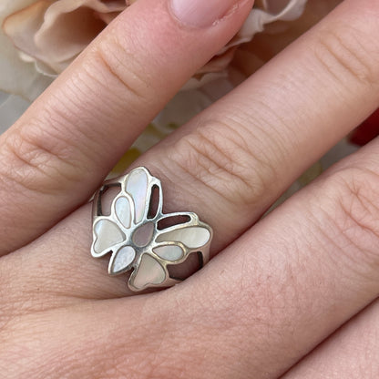 Unreleased: Sterling Silver Mother Of Pearl Inlay Butterfly Ring O