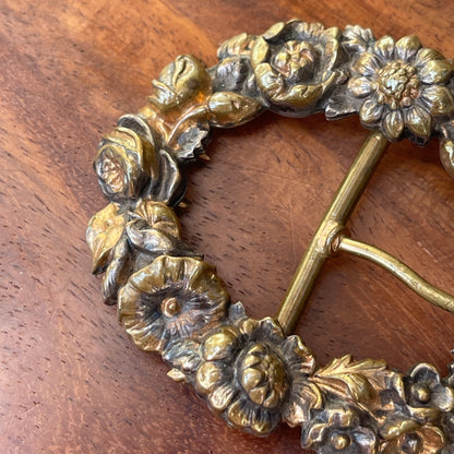 Unreleased: Antique Art Nouveau Aged Brass Floral Buckle